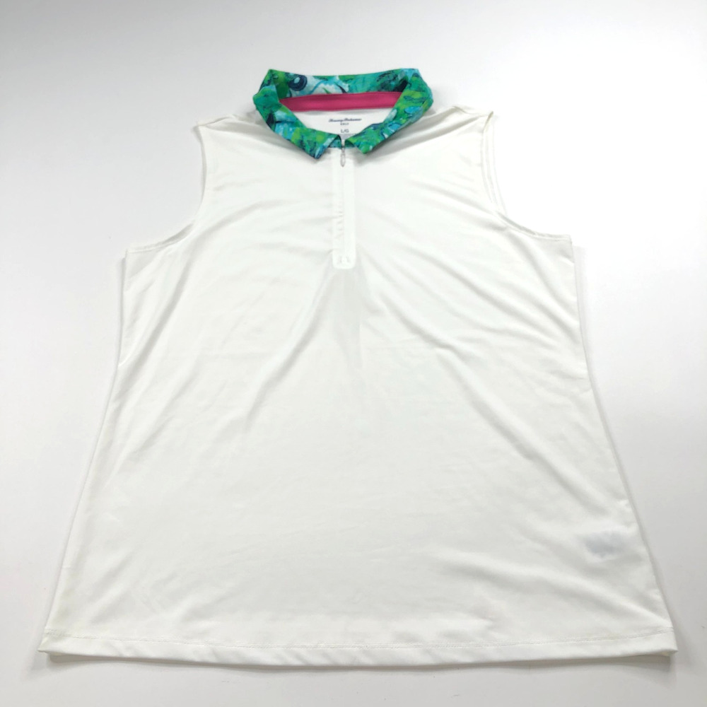 Tommy Bahama Golf Large Tennis Womens Pullover Top Polo Shirt Hawaiian White